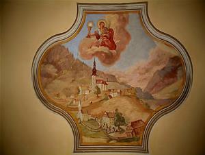 Freska z upodobitvijo Cirkulan iz l. 1819 v cerkvi sv. Barbare